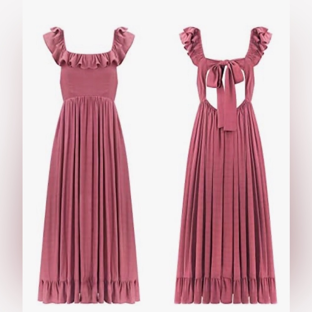 R. Vivimos Sleeveless Boho Ruffle Square Neck Tie Back Backless Flowy Dress XL